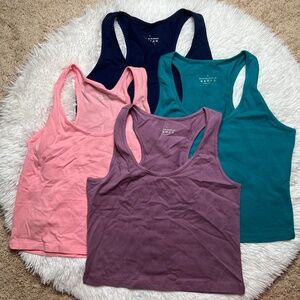 NEW 4 Pk Women Cotton Workout Crop Top Racerback L | Navy Teal Blue Purple Pink